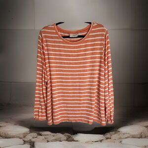 BeachLunchLounge Striped Top Orange White Long Sleeve Casual Soft Tee Size 1X